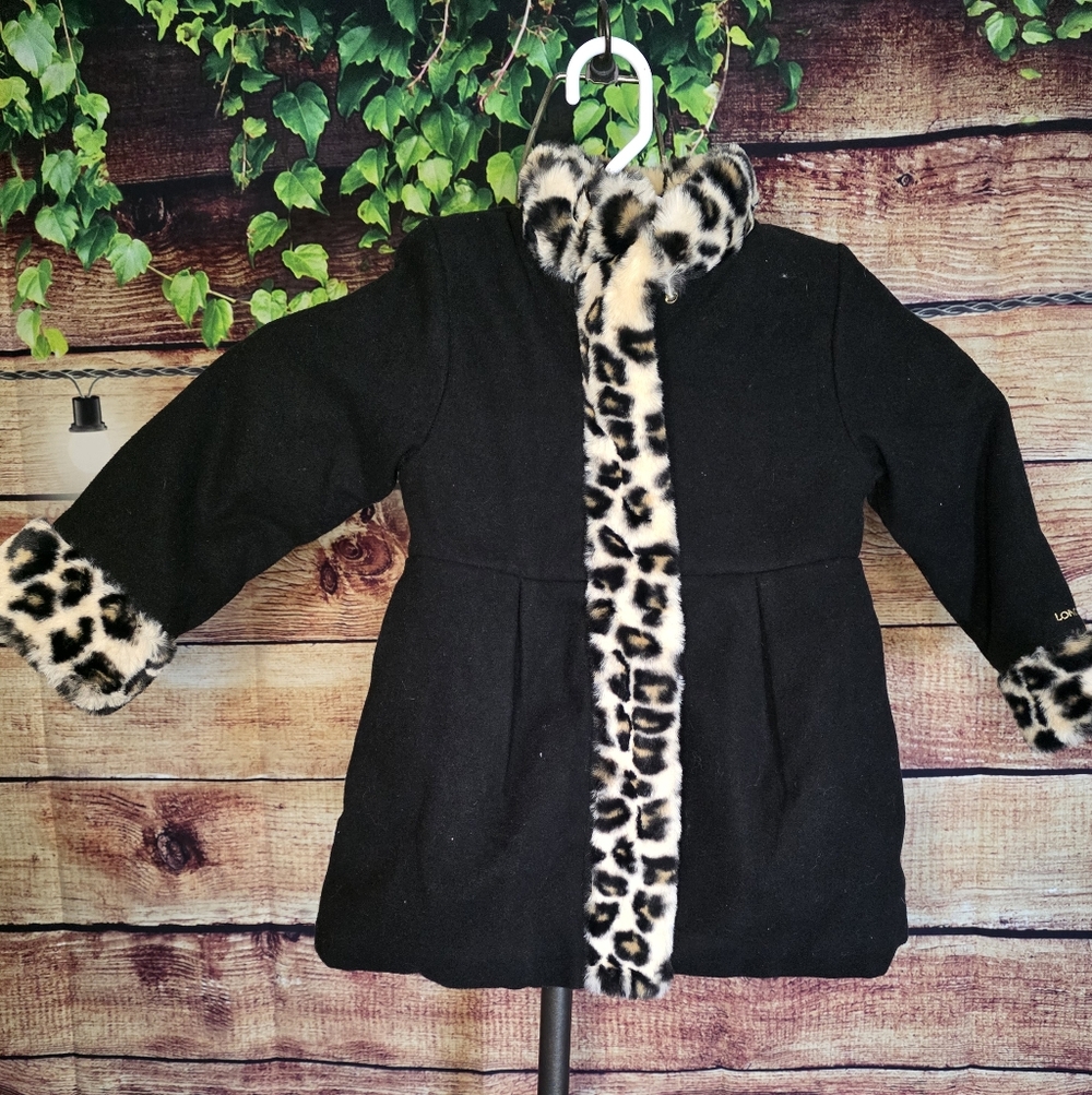 London Fog Black Coat with Leopard Accents